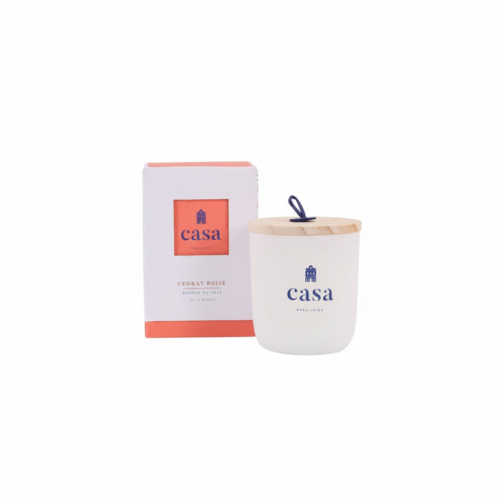 Casa branded candle and packaging on a white background