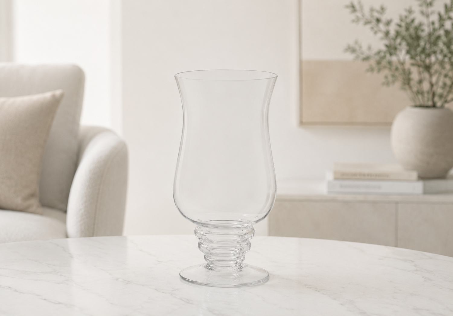 Pedestal Curved Open Glass Vase