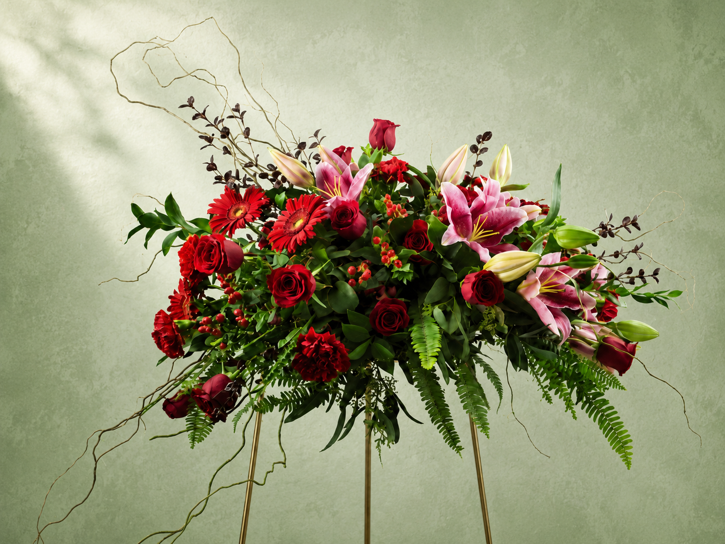 Red Rose & Pink Lily Sympathy Casket Spray