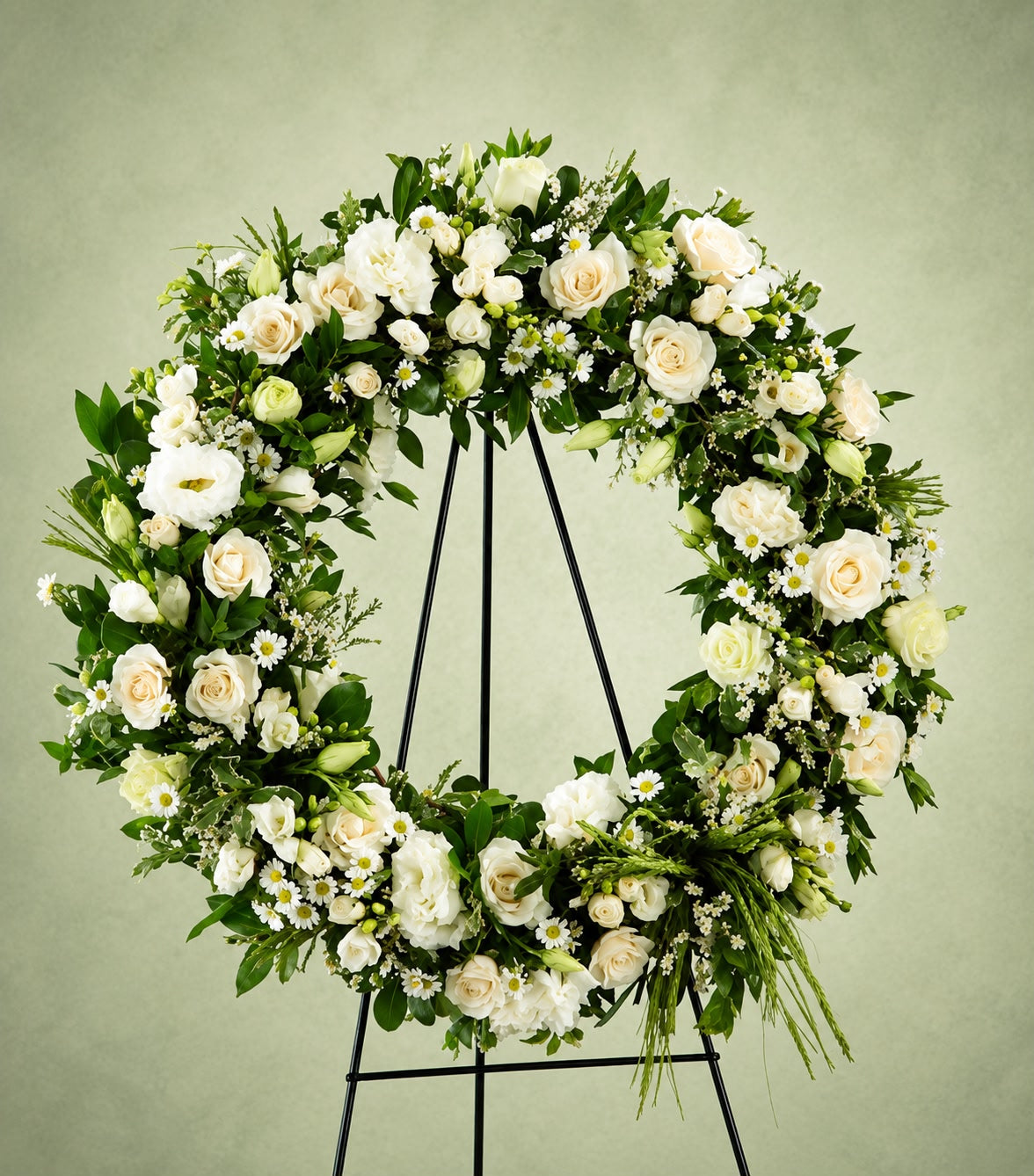 White Sympathy Wreath Funeral Flowers | Elegant White Rose Memorial Wreath Delivery in Montreal