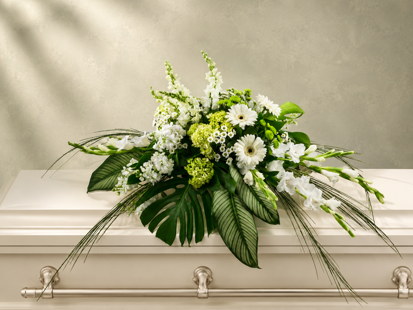White Casket Spray Funeral Flowers Sympathy Delivery montreal