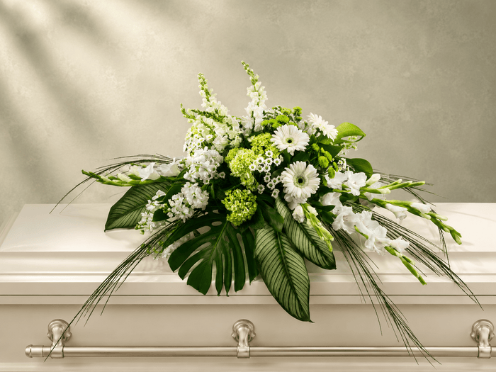 White & Green Casket Spray floral tribute