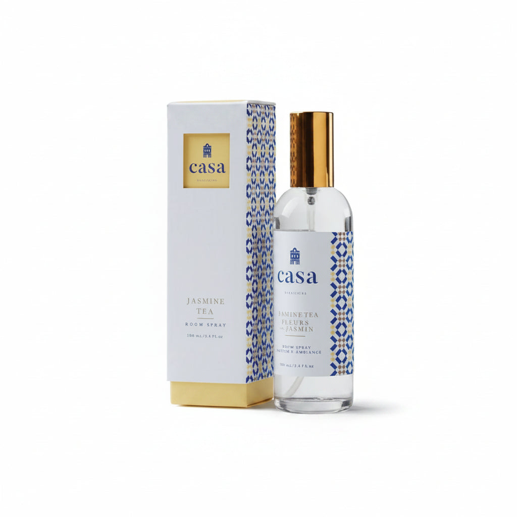 Casa Jasmine Tea room spray with packaging on a white background